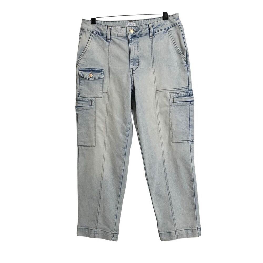 Time and Tru Crop Cargo Denim Pants Jeans Womens 8 Light Blue Stretch Mid Rise